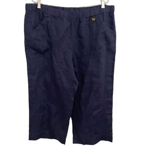 Ellen Tracy 100% Linen Cropped Blue Elastic Waist Pants 1X